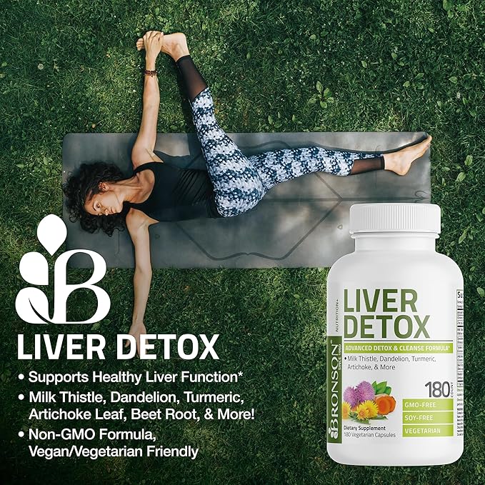 Bronson Liver Detox Advanced Detox & Cleansing Formula Supports Health Liver Function with Milk Thistle, Dandelion Extract, Turmeric, Artichoke Leaf & More, Non-GMO, 180 Vegetarian Capsules