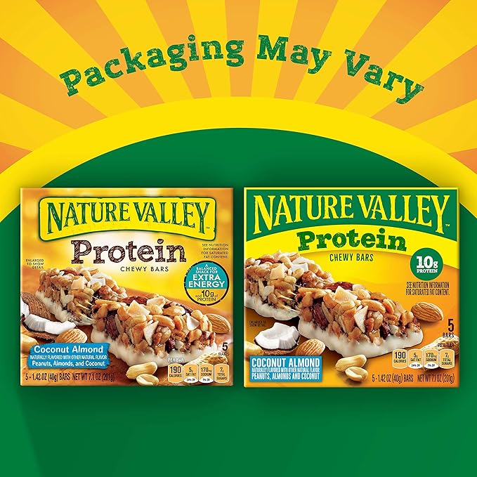 Nature Valley Chewy Granola Bar, Protein, Coconut Almond, 5 Bars, 7.1 OZ (Pack of 4)