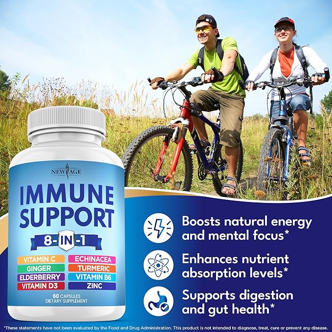 8 in 1 Immune Support Booster Supplement with Echinacea, Vitamin C and Zinc 50mg, Vitamin D 5000 IU, Turmeric Curcumin & Ginger, B6, Elderberry (8 in 1 Capsules (Pack of 5))