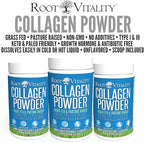 Root Vitality Collagen Peptides Powder - Grass-Fed, Pasture-Raised Hydrolyzed Protein Supplement for Skin, Hair, & Nails - Non-GMO, Zero Sugar Daily Supplement for Men & Women (30 Servings)