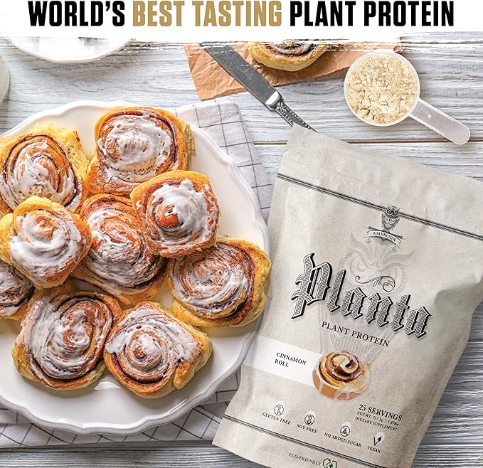 Ambrosia Planta - Plant-Based Protein Powder 20g | Dairy Free Vegan Protein Powder with BCAA Amino Acids | Keto-Friendly, No Added Sugar | 25 Servings | Cinnamon Roll