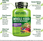 NATURELO Whole Food Multivitamin + Immune Blend with Elderberry & Mushrooms - Complete Multivitamin with Extra Immune Support - C, D3, Zinc, Elderberry, Reishi, Shitake, 60 Vegan Capsules (Pack of 2)