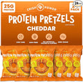CRISP POWER Protein Pretzels, NEW Cheddar, 25G Protein, High Protein Snack, High Fiber, Low Carb Crunchy Pretzel Snacks, No Added Sugar, 1.75 oz Bags, 24 Pack, Vegan, Keto