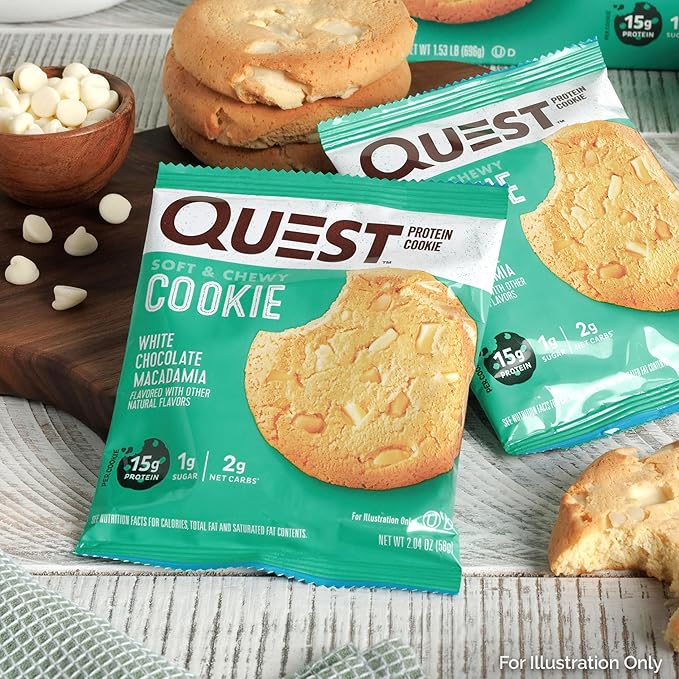 Quest Nutrition White Chocolate Macadamia Protein Cookie, 15g Protein, 1g Sugar, 2g Net Carbs, Keto Friendly, High Protein, Low Carb; 4 Count