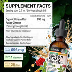 BIO KRAUTER® Ginseng Supplement - Pure Vegan Liquid Drops Korean Red Ginseng 696 mg per Serving 2 Fl.Oz 28-Day Supply - Used for Energy, Focus, Performance & Immune Support - Alcohol & Sugar Free