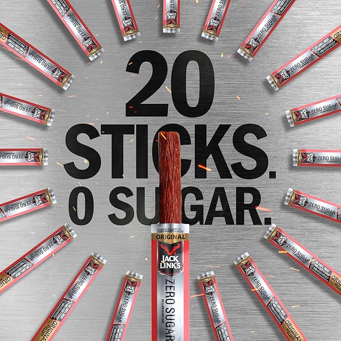 Jack Link's Original Zero Sugar Beef Sticks - 0.92 oz Meat Sticks - Ready to Eat Protein Snacks - 5g Protein per Serving - Made with 100% Real Beef,(Pack of 40)