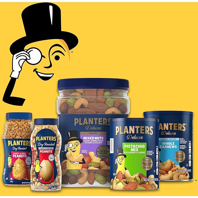 PLANTERS Mixed Nuts, Salted, 27 oz, Resealable Jar - Salted Nuts with Less than 50% Peanuts (*Nuts are Measured by Weight), Almonds, Cashews, Hazelnuts & Pecans - Kosher