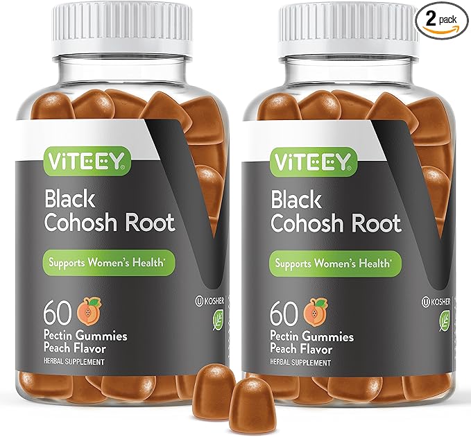 Viteey Black Cohosh Root Gummies - Menopause Relief for Hot Flashes and Night Sweats - Vegan, Gluten Free, Non-GMO - 120 Count
