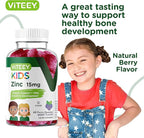 Viteey Zinc for Kids Gummies, 15mg - Immune Support - Powerful Natural Antioxidant, Kids Zinc Vitamin Supplement - Vegan, Gelatin Free, Gluten Free - Tasty Chewable Berry Flavor Gummy