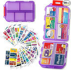 Pill Organizer with Medicine Labels Travel Daily Pill Container Mini Medication Organizer Storage Pill Organizer Travel Essentials Pill Case 7 Day (Purple& 161 Lables)
