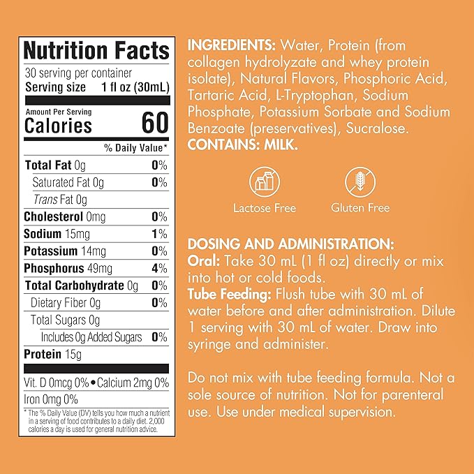 Liquid Collagen Peptides Type I, III 15 Grams Protein per Oz. |Prosource NoCarb Neutral Bottle Medtrition