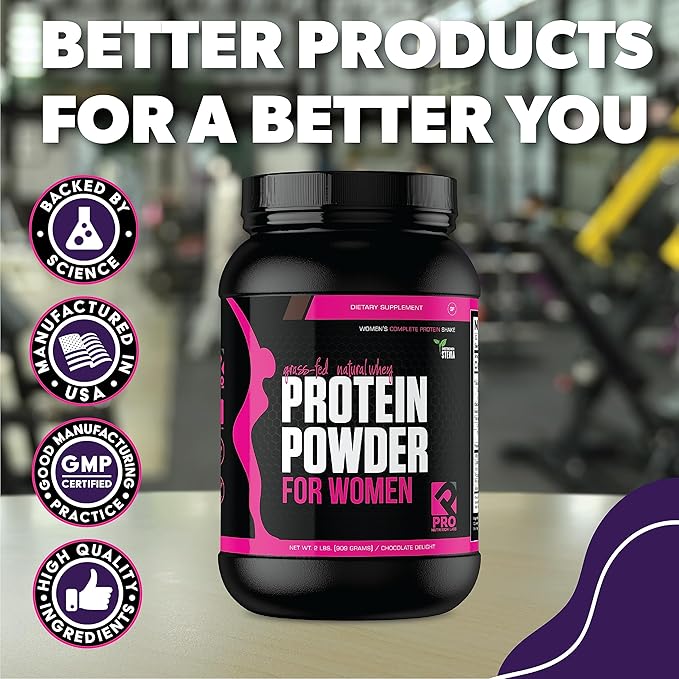 Whey Protein Powder for Women Chocolate Powder - Low Carb Gluten-Free Grass-Fed rBGH-Free - Supports Weight Loss - Natural Stevia Sweetened Protein Shake, 20g (Chocolate Delight, 2lb)