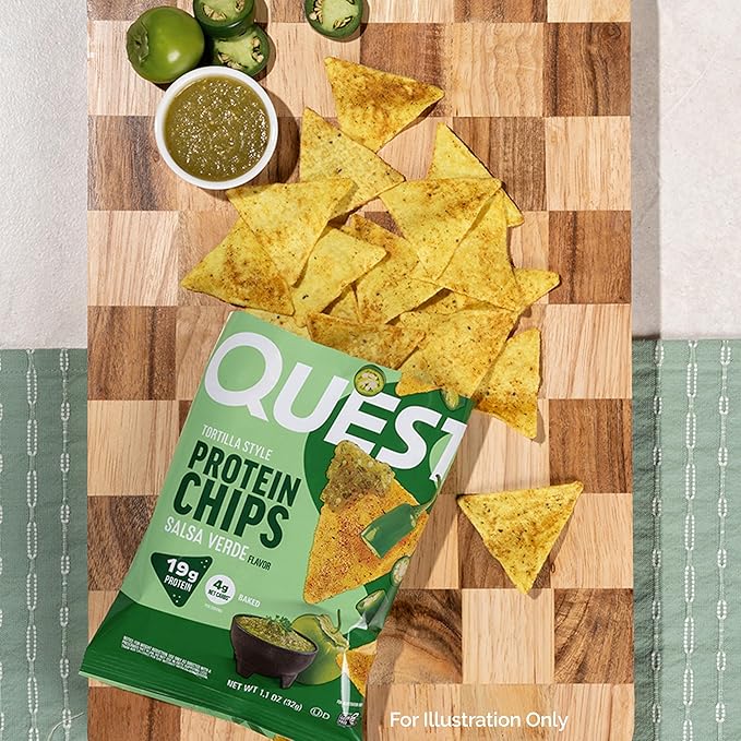 Quest Nutrition Tortilla Style Protein Chips, Salsa Verde, 19g of Protein, 4g Net Carbs, Gluten Free, 1.1 Ounce, 4 count