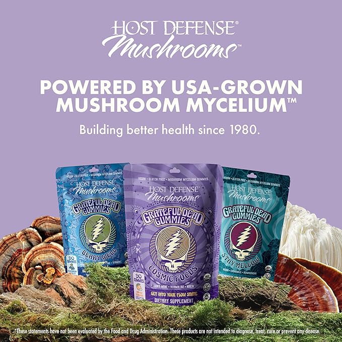 Host Defense Cosmic Focus Grateful Dead Gummies - Mushroom Gummies with Lion’s Mane, B12 & Niacin - Supports Focus, Memory, Brain Function & Mental Energy (30 Servings)