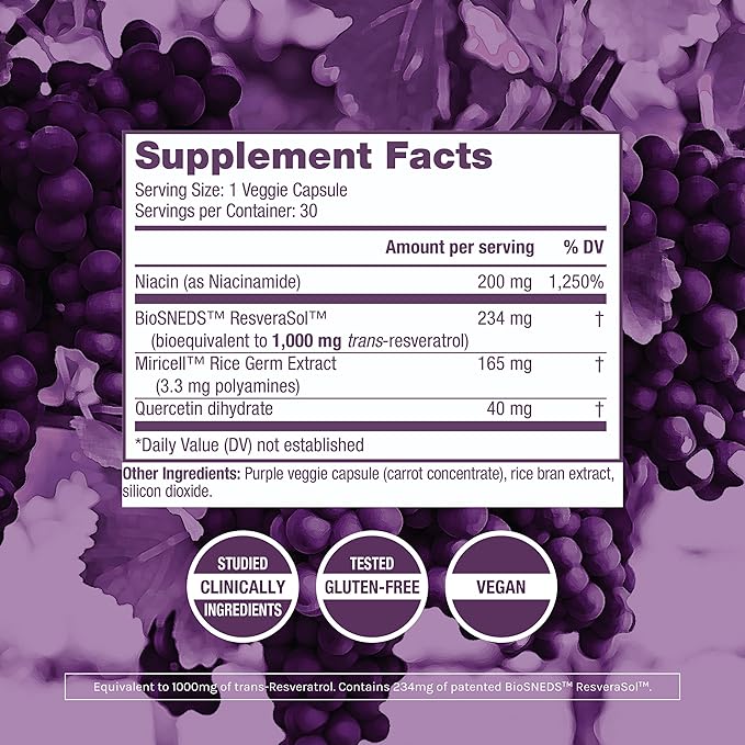 ResVitále Resveratrol + NAD & Miricell 1000 mg - Advanced Antioxidant Support for Brain, Heart, Energy & More - 30 Veggie Capsules (30 Servings)