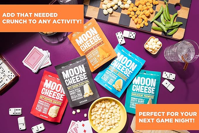 Moon Cheese Garlickin' Parmesan Cheese Bites, 2 Ounce, 3-Pack, Crunchy, Protein Rich Cheese Snack, 100% Real Cheese
