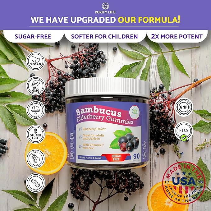 Sugar-Free Elderberry Gummies with Vitamin C & Zinc for Adults and Kids, Immune Support Supplement for Respiratory Health, Sambucus Elderberry Antioxidant Gummies - Vegan, 90 Count
