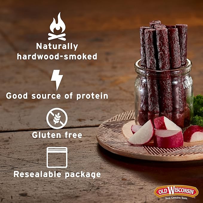 Old Wisconsin Turkey Sausage Snack Sticks, Naturally Smoked, Ready to Eat, High Protein, Low Carb, Keto, Gluten Free, 6 Ounce Resealable Package (Pack of 4)