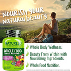 NATURELO Whole Food Multivitamin with Extra Hair, Skin and Nails Support - Beauty Blend with Hyaluronic Acid & Grape Seed - High Potency Biotin, Vitamin C, and Glutathione - 60 Vegan Capsules