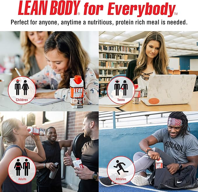 Lean Body Ready-to-Drink Chocolate Protein Shake, 20g Protein, Whey Blend, 0 Sugar, Gluten Free, 22 Vitamins & Minerals, (Recyclable Carton & Lid - Pack of 4)