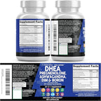 DHEA 200mg Supplement Pregnenolone 100mg for Men & Women with DIM Ashwagandha Boron 6mg Complex Calcium Magnesium Zinc 50mg Vitamin D3 5000 IU Hormone Support Capsules Pills Made in USA 60 Count