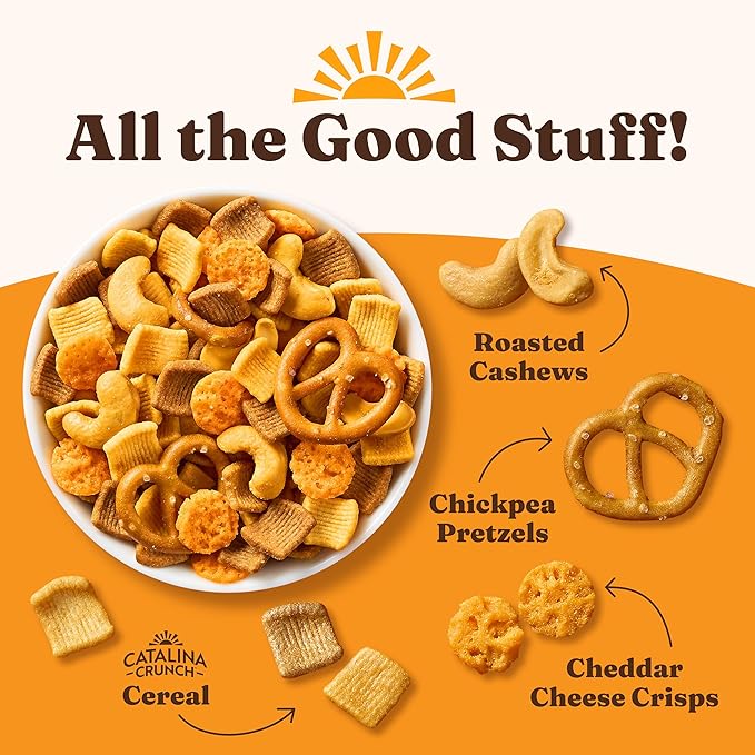 Catalina Crunch Protein Snack Mix with Cheese Crisps - 10g Protein, 1g Sugar per Serving - Good Source of Fiber, Keto, Gluten Free - Cheddar, 5.25 Ounce Bag (Pack of 4)