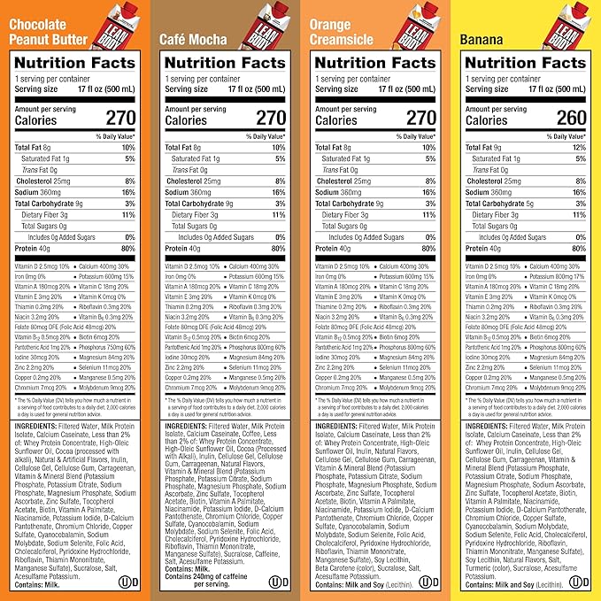 LEAN BODY 8 Flavor Variety Pack, 40g Protein, Zero Sugar, 24 Vitamins & Minerals to Support Immune Health, 17 fl oz, 8 Pack.