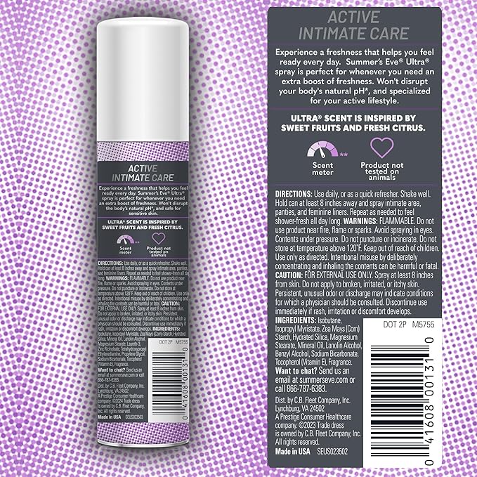 Summer's Eve Ultra Daily Feminine Spray with Talc-Free, Odor-Neutralizing and Sweat-Absorbing Formula, 2 Oz