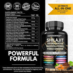 8-in-1 Shilajit 9000 Panax Ginseng 1500MG Ashwagandha 2000MG Rhodiola Rosea 1000MG, Turmeric 500MG, Gingko Biloba 500mg, Stinging Nettle 250MG, Cordyceps Mushroom 500 MG for Full Body Power