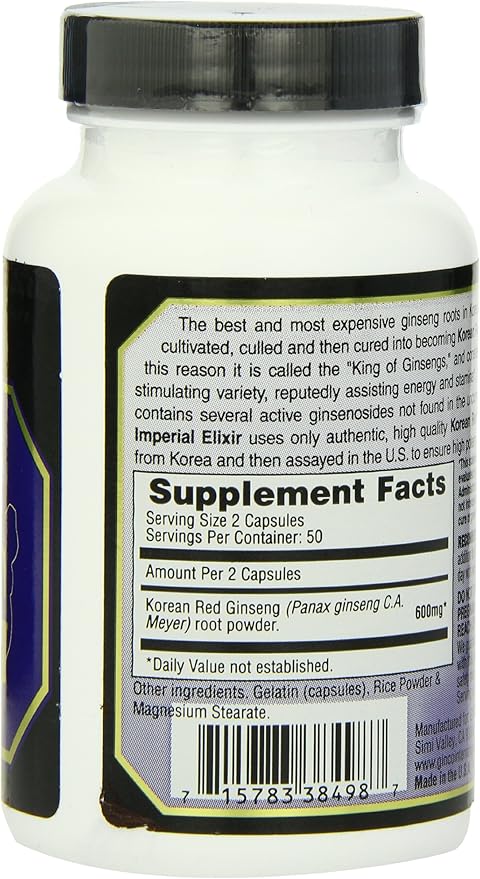 Imperial Elixir, Korean Red Ginseng, 600 mg, 100 Capsules