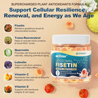 Liposomal Fisetin Complex Gummies - Healthy Aging & Cellular Renewal Support - 98% Purity Fisetin Supplement w/Trans-Resveratrol, Quercetin, Luteolin, Vitamin C & E, 1-A-Day, Vegan 120 Servings