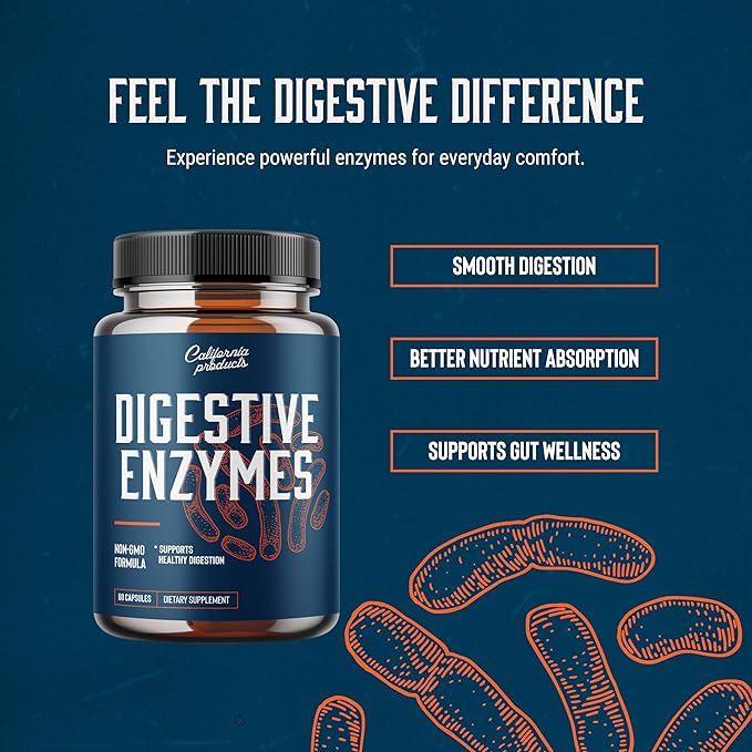 Pure Digestive Enzyme Capsules with Lipase Amylase Protease - Aids Digestive System Natural Immune System Booster - Breaks Down Carbohydrates Reduce Bloating Gas Digestive Enzymes Pills