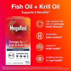 Megared Omega-3 Fish & Krill Oil Supplement 900mg - MegaRed Advanced 4in1, 60 softgels, 2x More Omega-3, Heart, Joint, Brain and Eye Supplement, Red, 60 Count