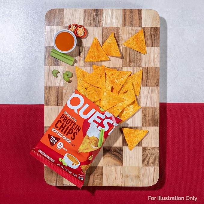 Quest Nutrition Tortilla Style Protein Chips, Buffalo Ranch, 19g of Protein, 4g Net Carbs, Gluten Free Protein Snack, 1.1 Ounce (Pack of 12)
