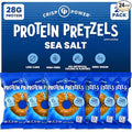 CRISP POWER Protein Pretzels, Sea Salt, 28G Protein, High Protein Snack, High Fiber, Low Carb Crunchy Pretzel Snacks, No Added Sugar, 1.75 oz Bags, 24 Pack, Vegan, Keto