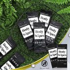 300 Pcs 60 Pack Body Wipes for Adults Bathing No Rinse Individually Wrapped Shower Wipes Washcloth with Aloe Cleansing Body Wash Cloths Disposable Bulk Deodorant Homeless(Black Background)