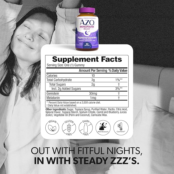AZO Daytime 30 Count & Nighttime 30 Count Menopause Gummy Bundle for 24 Hour Support of Menopause Symptoms, Hot Flashes, Night Sweats & Sleeplessness