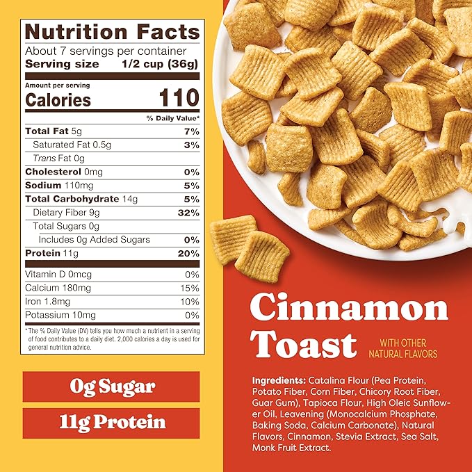Catalina Crunch Protein Cereal | Sugar Free Breakfast Cereal with 11g of Protein | Gluten Free, Keto Friendly | Cinnamon Toast - 9 oz. Bag (Pack of 1)