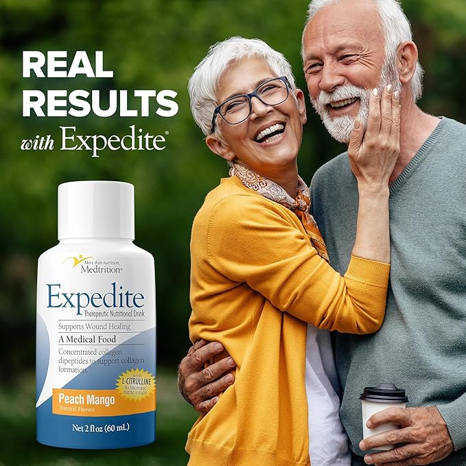 Medtrition Expedite Liquid Collagen, Peach Mango, 2 Fl Oz, Pack of 48 - Nutrition Support for General, Orthopedic & Cosmetic Surgery Recovery
