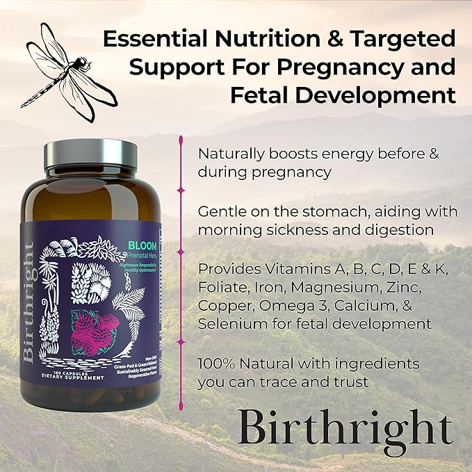 Birthright Bloom Prenatal Supplement – Animal Based Whole Food Prenatal with Grass Fed Liver, Fish Roe, Bone Marrow, Colostrum, Magnesium & Traditional Herbs