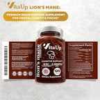 VitaUp Mushroom Supplement - USA Made 10 in 1 Mushroom Complex - Mushroom Capsules with Lions Mane, Cordyceps, Turkey Tail, Reishi, Shiitake for Cognitive & Immune Support - 120 Count