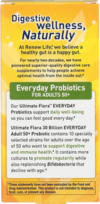 Renew Life Probiotic Adult 50 Plus Probiotic Capsules, Daily Supplement Supports Urinary, Digestive and Immune Health, L. Rhamnosus GG, Dairy, Soy and gluten-free, 30 Billion CFU, 30 Count