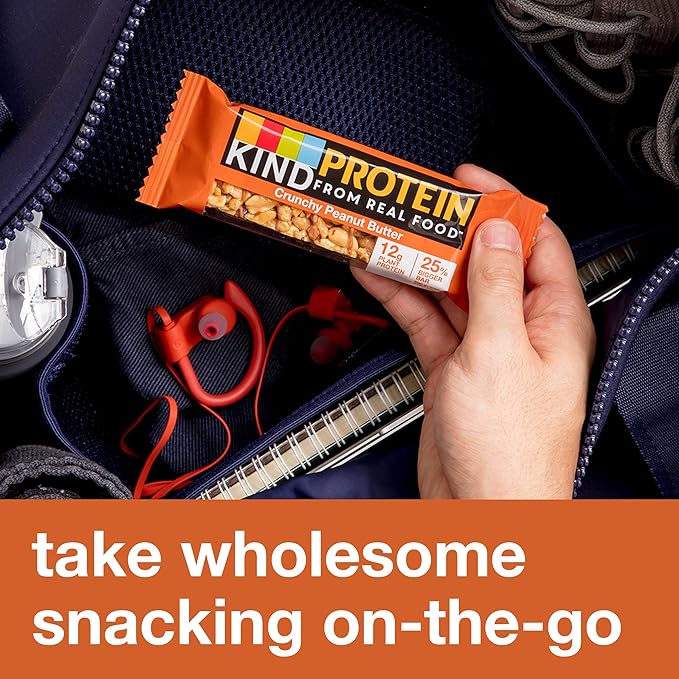 KIND Protein Snack Bar, Crunchy Peanut Butter, Healthy Snacks, Gluten Free, 12g Plant Protein, 12 Count (Pack of 2)
