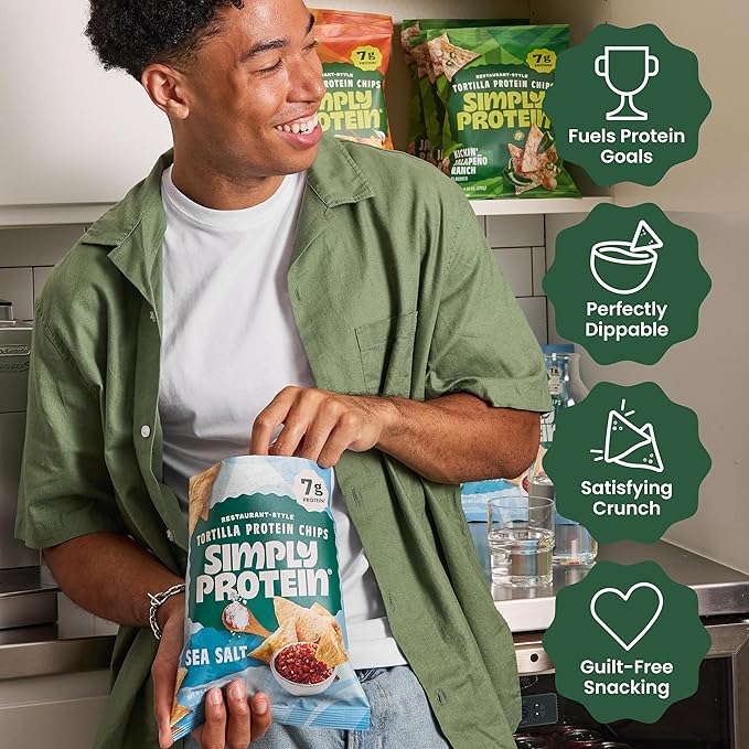 Simply Protein - Tortilla Chips, Restaurant Style Protein Chips, Hint of Lime (3-Pack) - 7g Protein, 140 Calories, Gluten Free, Vegan - Crispy Plant Based Pea Protein Snacks - 3 Bags, 4.58oz (130g)