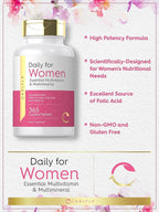 Carlyle Multivitamin and Multimineral for Women | 365 Tablets | Daily Supplement with Beta-Carotene, Folic Acid and Vitamin D | Non-GMO, Gluten Free Pills