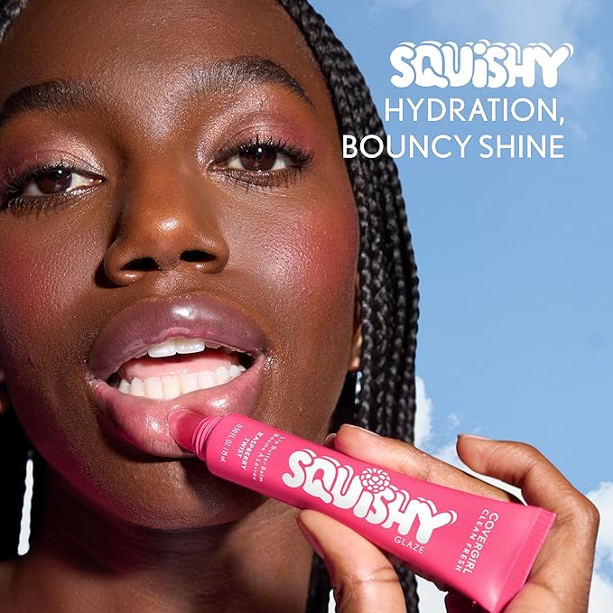 COVERGIRL Clean Fresh Squishy Glaze™ Lip Butter Balm, Flavored, Non-Sticky, with Vitamin E & Shea Butter – 100 Raspberry Twist (Sheer Fuchsia)