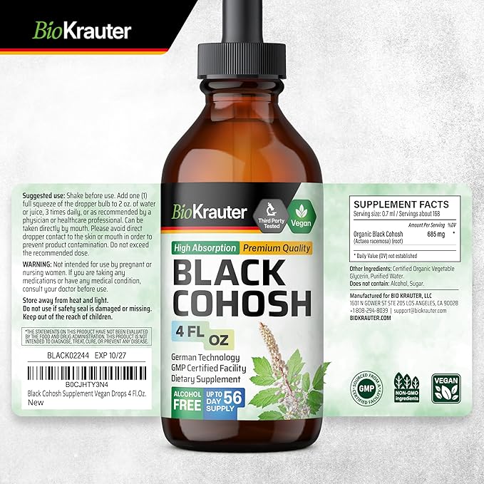 BIO KRAUTER® Perimenopause & Menopause Supplements for Women* - Pure Vegan Black Cohosh for Mood Support & Women's Wellness - Black Cohosh Supplements 4 Fl.Oz 56-Day Supply, Alcohol & Sugar Free