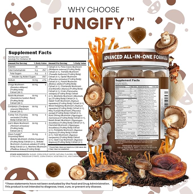 Clean Nutra Lions Mane Mushroom Gummies Cordyceps Supplement for Memory and Focus Immune Support Vitamins Reishi Chaga Turkey Tail Mushrooms Gummy Shiitake Maitake Meshima Supplements