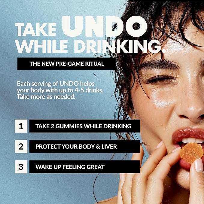 UNDO Gummies® Pre-Alcohol Gummies with DHM, Milk Thistle & Electrolytes | Scientifically-Backed Pre-Drink Supplement That Supports Liver Health & Hydration | Take While Drinking & Wake Up Feeling Great | 1 Serving