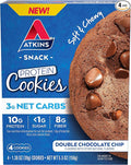 Atkins Double Chocolate Chip Protein Cookie, Protein Dessert, Rich in Fiber, 3g Net Carbs, 1g Sugar, Keto Friendly, 4 Count